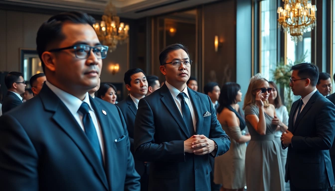 Close protection Hong Kong team ensuring safety at a luxury event with vigilance and professionalism.