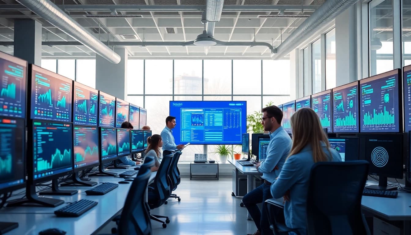 Engaging professionals showcasing adult hosting solutions in a modern office environment.