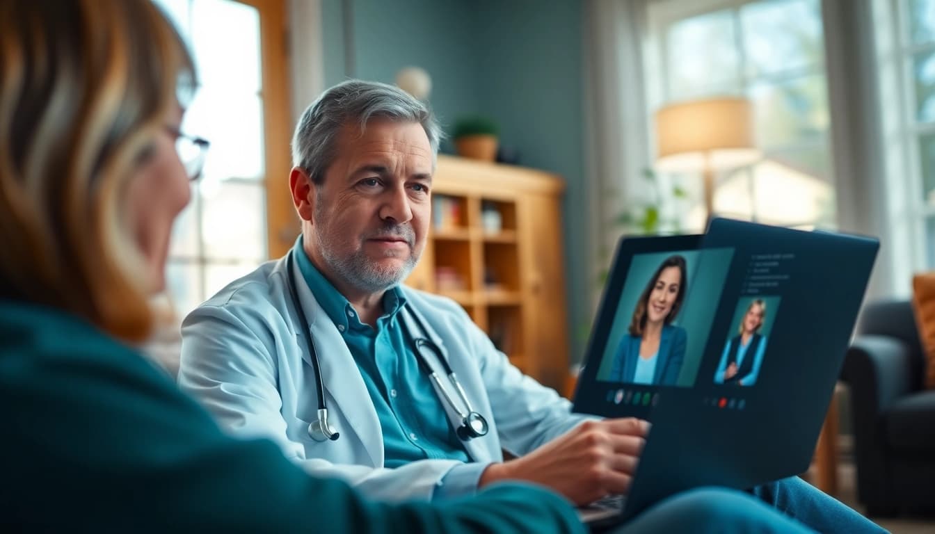 Online doctor visit without insurance in a telemedicine consultation with a caring physician.