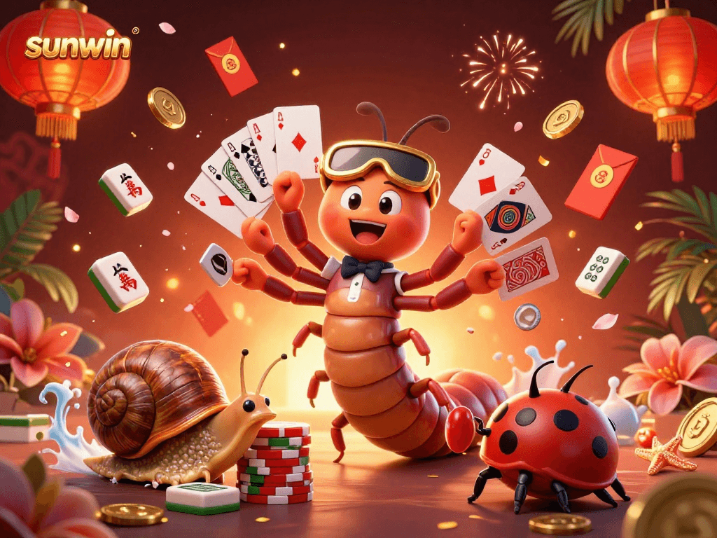 Experience sunwin's thrilling casino scene with dynamic characters and colorful elements.