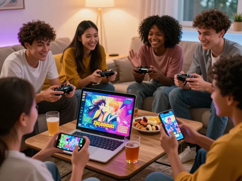 Enjoying an adult game in a cozy living room with friends