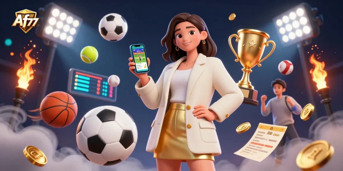 Enjoy thrilling sports betting with Af77, featuring an engaging app interface and vibrant gaming elements.