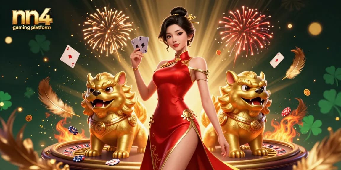 Experience the excitement of nn4 gaming platform with a glamorous Asian character amidst stunning casino elements.