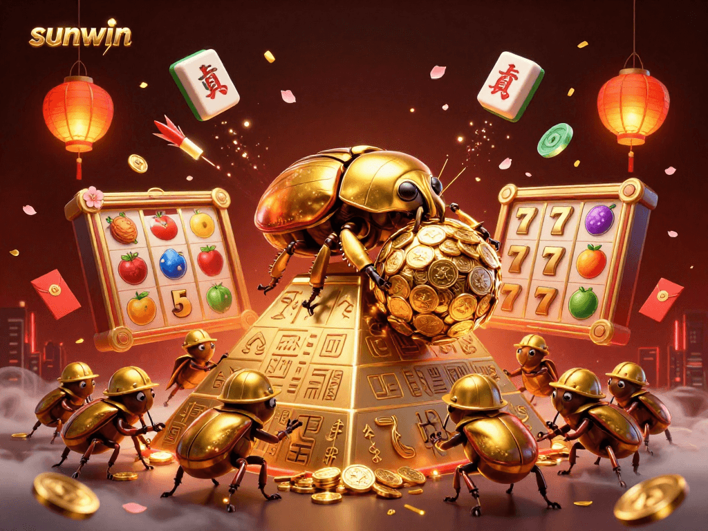 Engage in vibrant gameplay with sunwin's thrilling slot reels, golden coins, and festive elements.
