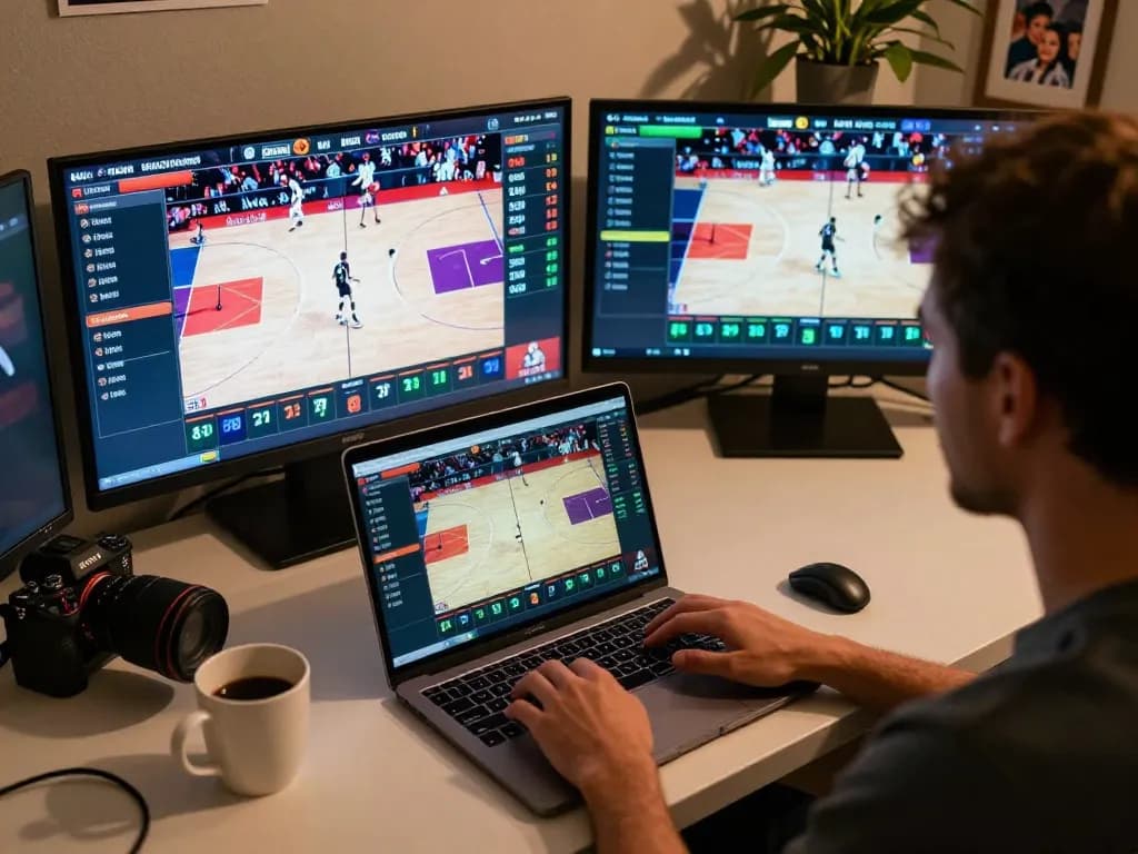 Person placing live bets on 40WIN during an exciting basketball game, showcasing dynamic sports betting.