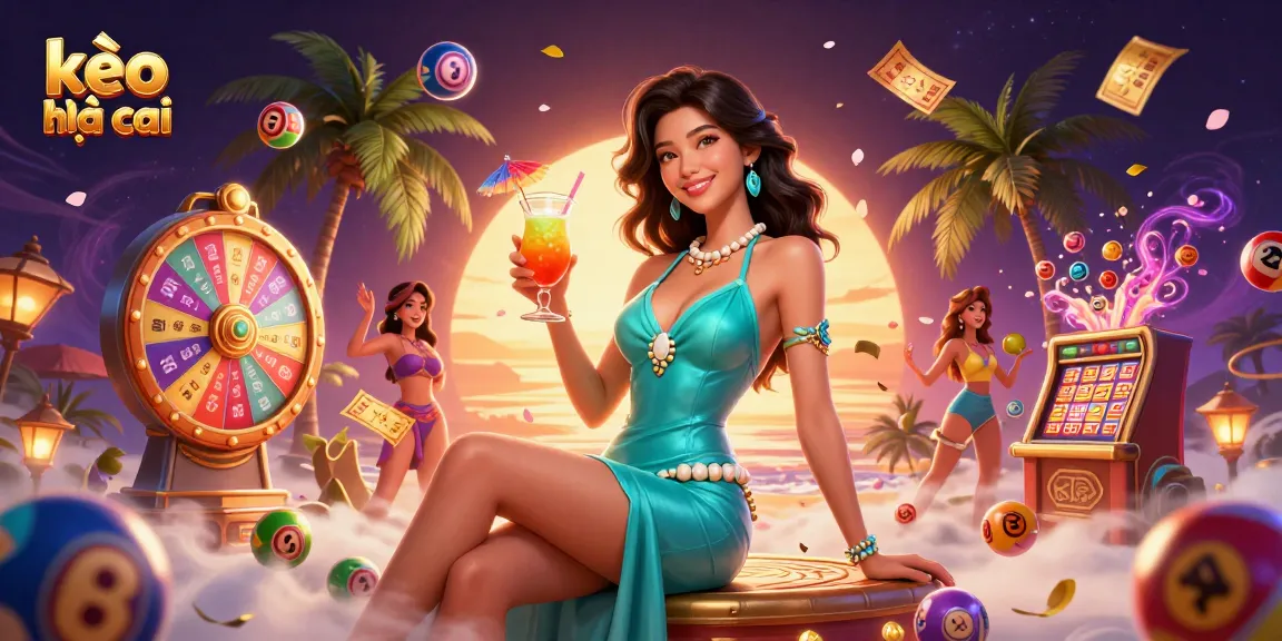 Engage with kèo nhà cái in a vibrant casino scene filled with colorful lottery elements.
