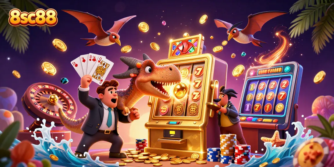 Watch the 8sc88 mascot pachycephalosaurus jackpot at the online casino, amidst sparkling coins and excitement.