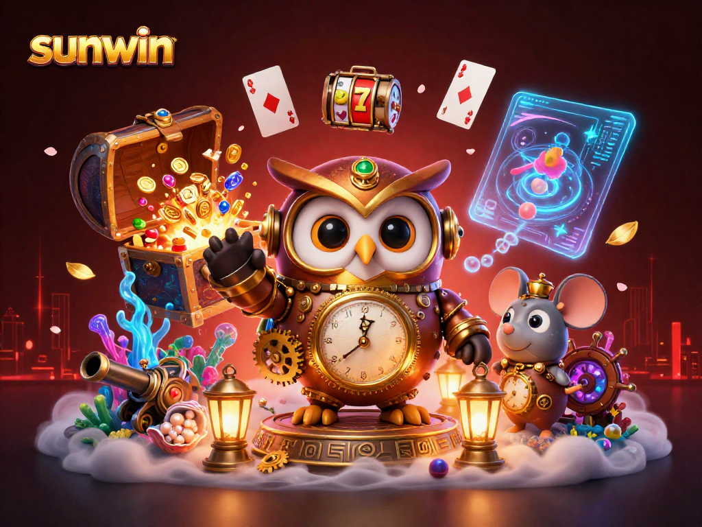 Spin to win with sunwin's immersive casino experience featuring steampunk elements and vibrant treasures.