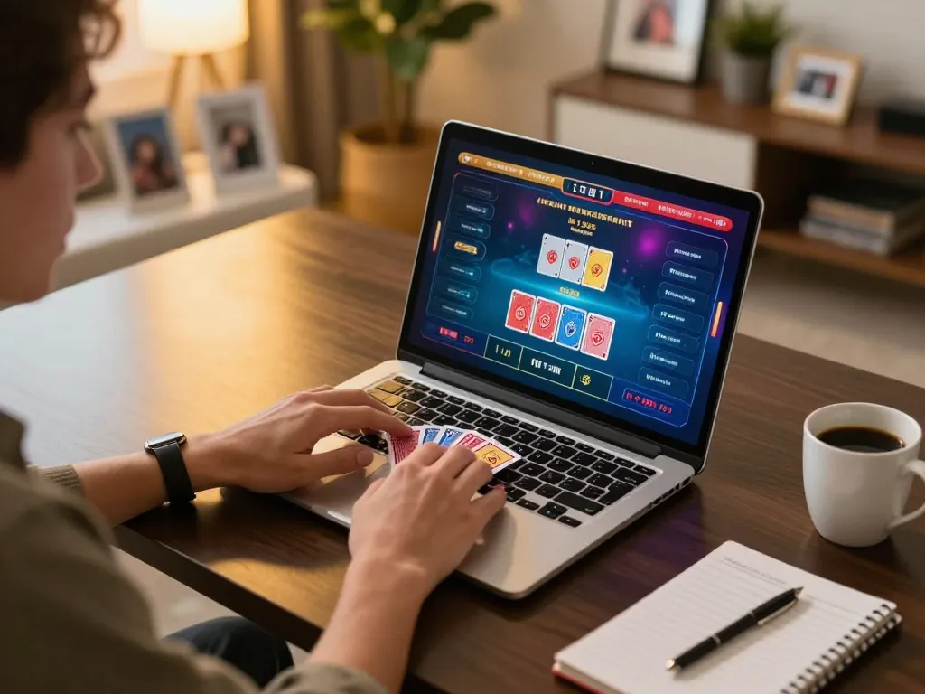 Engaging online poker gameplay scene featuring 33CC strategy discussions and modern decor.
