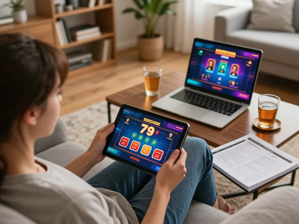 Engaging poker gameplay at home with fun 79 interface, showcasing strategy and excitement.