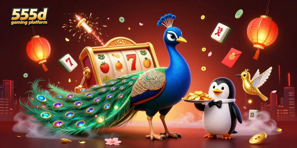 Engage in thrilling gameplay at the 555d gaming platform, featuring a vibrant casino scene with unique characters.