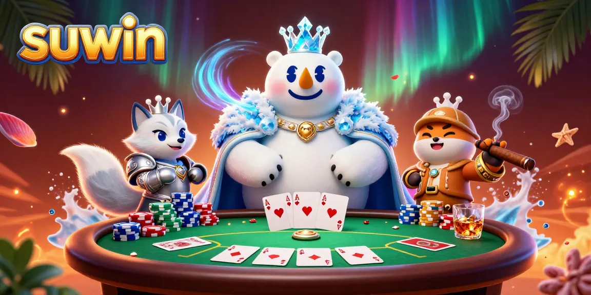 Engage in winning poker gameplay at suwin with vibrant characters and dynamic casino elements.