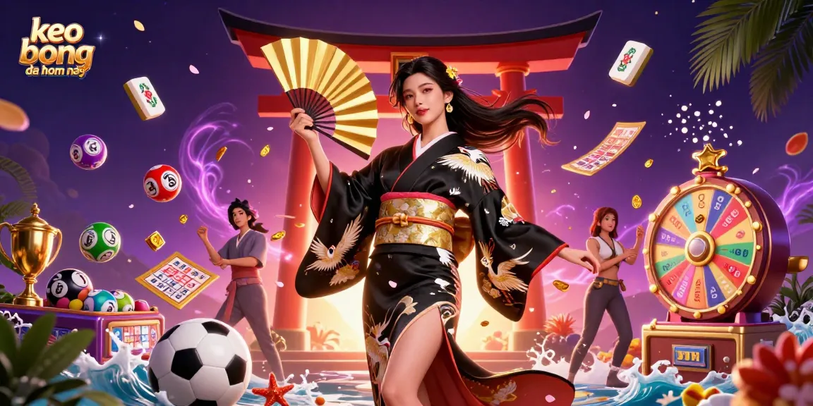 Enhance your bets with keo bong da hom nay, showcasing dynamic sports elements and a stunning Asian woman.