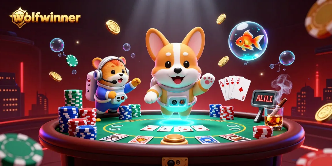 Watch the astronaut corgi play poker in zero gravity at wolfwinner's vibrant casino