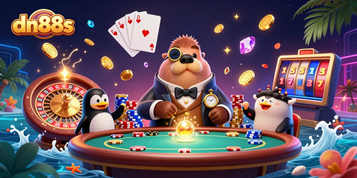 Experience thrilling poker action at dn88s with a vibrant underwater casino scene featuring playful sea creatures.