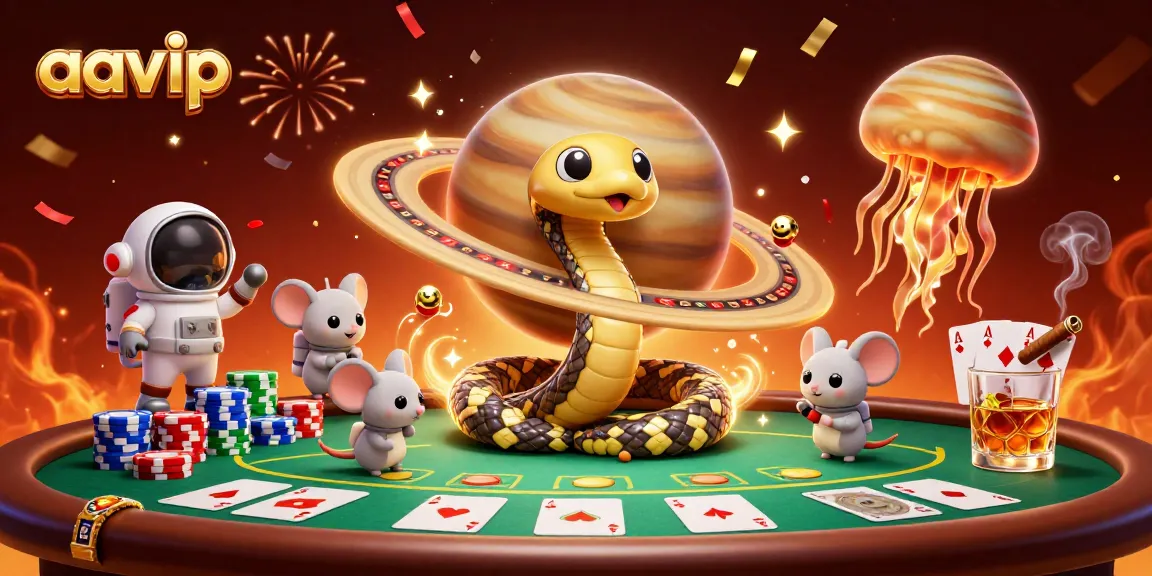 AAVIP showcases an engaging scene with a roulette wheel, poker elements, and animated characters.