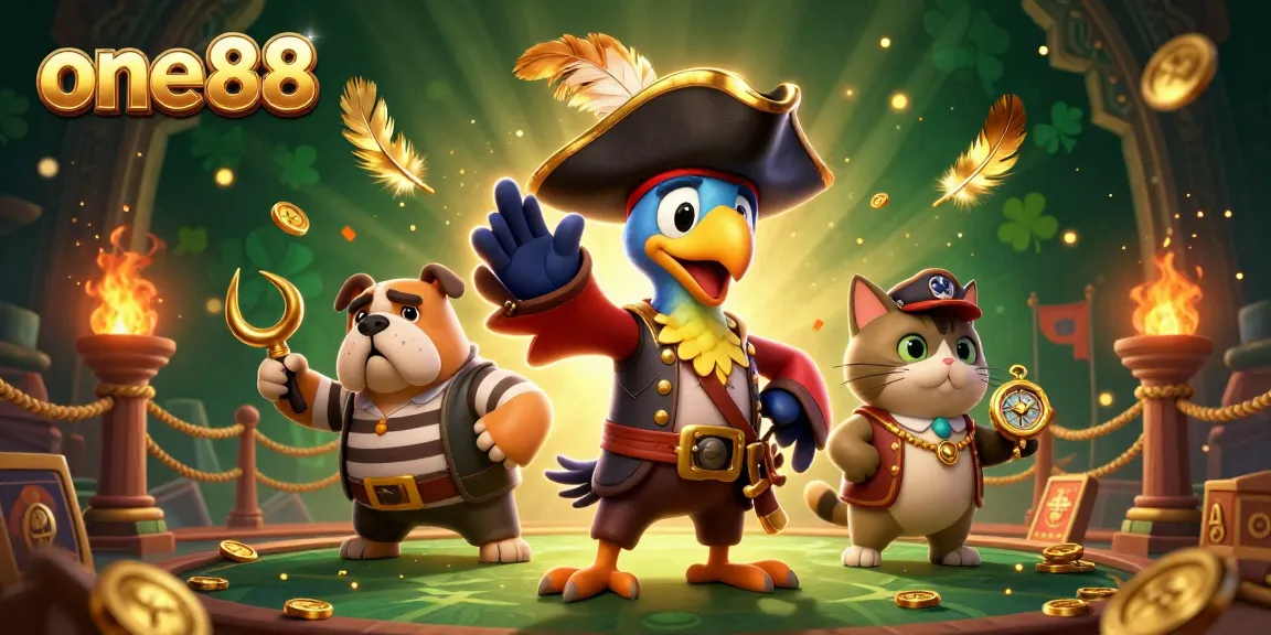 Experience thrilling casino adventures with one88's vibrant 3D illustration featuring unique characters.