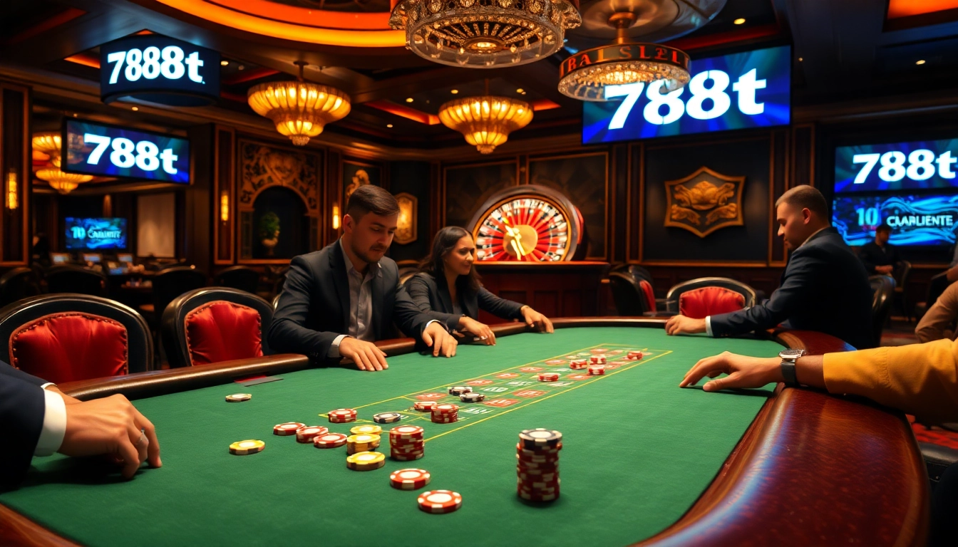 Engaged players at a thrilling casino table at 788t, showcasing excitement and strategy.