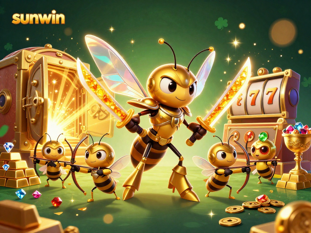 Engage with sunwin's thrilling slot games featuring a golden hornet hero and dazzling treasures.