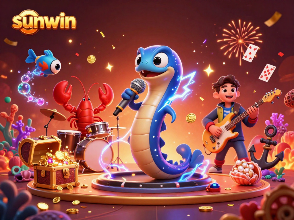 Experience the excitement of sunwin with a vibrant underwater DJ scene and casino elements.