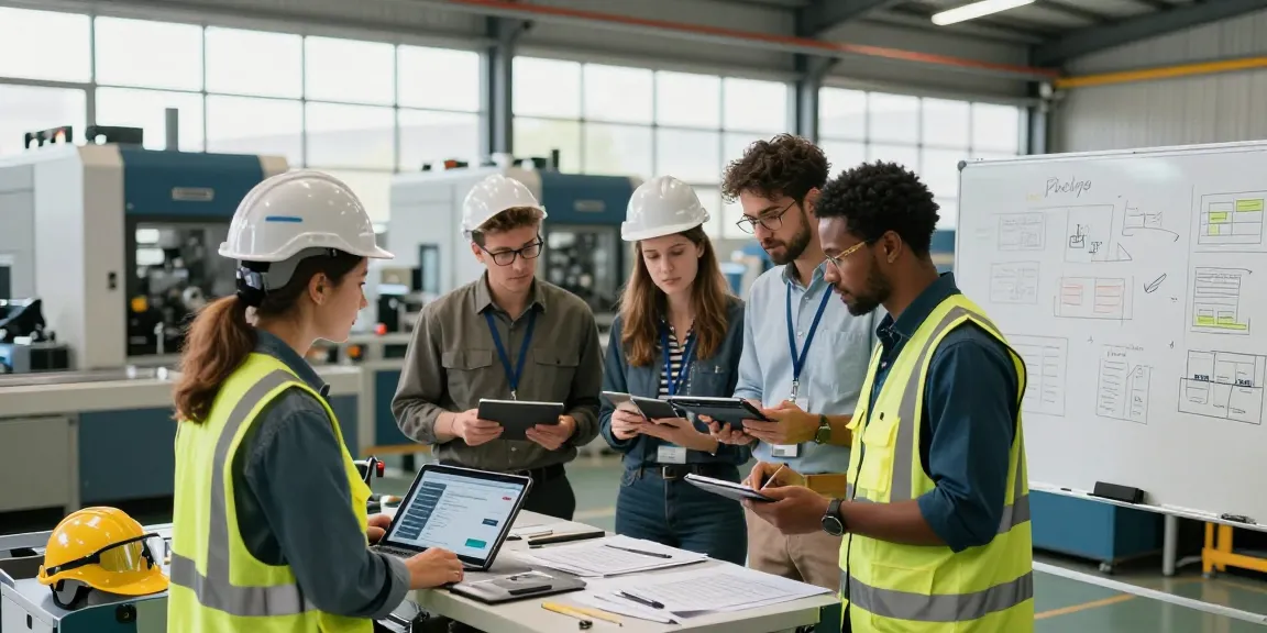 A equipe utilizando mão de obra terceirizada para indústria em ambiente moderno.