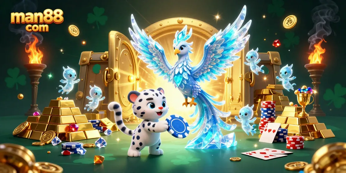 Experience exciting poker action with man88 com in this vibrant 3D casino illustration featuring rich elements.
