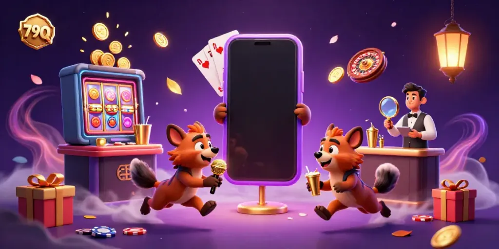 Experience the lively gaming atmosphere of 79Q's comedy casino with vibrant characters and exciting action.