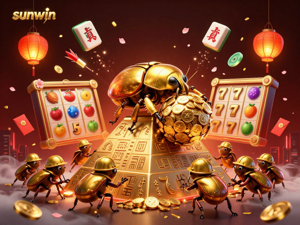 Engage in vibrant gameplay with sunwin's thrilling slot reels, golden coins, and festive elements.