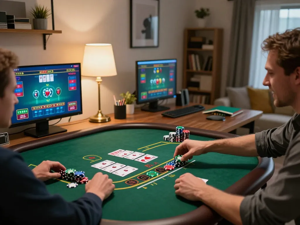 Player enjoying live dealer blackjack on 75W platform in stylish home setting
