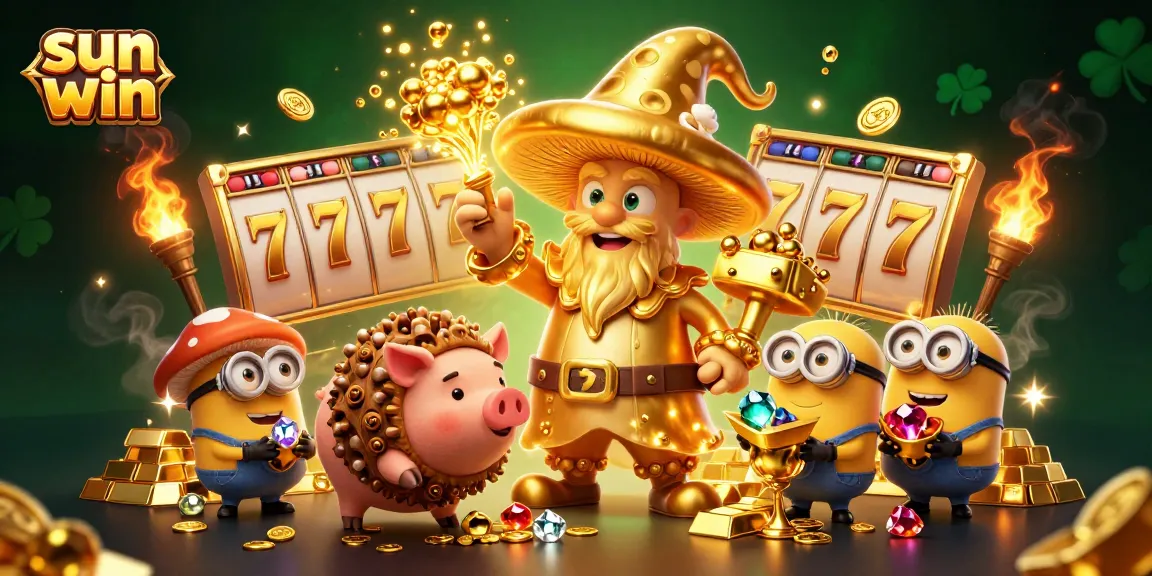 Experience the thrill of sun win in this vibrant, treasure-filled casino scene with magical elements and slot excitement.