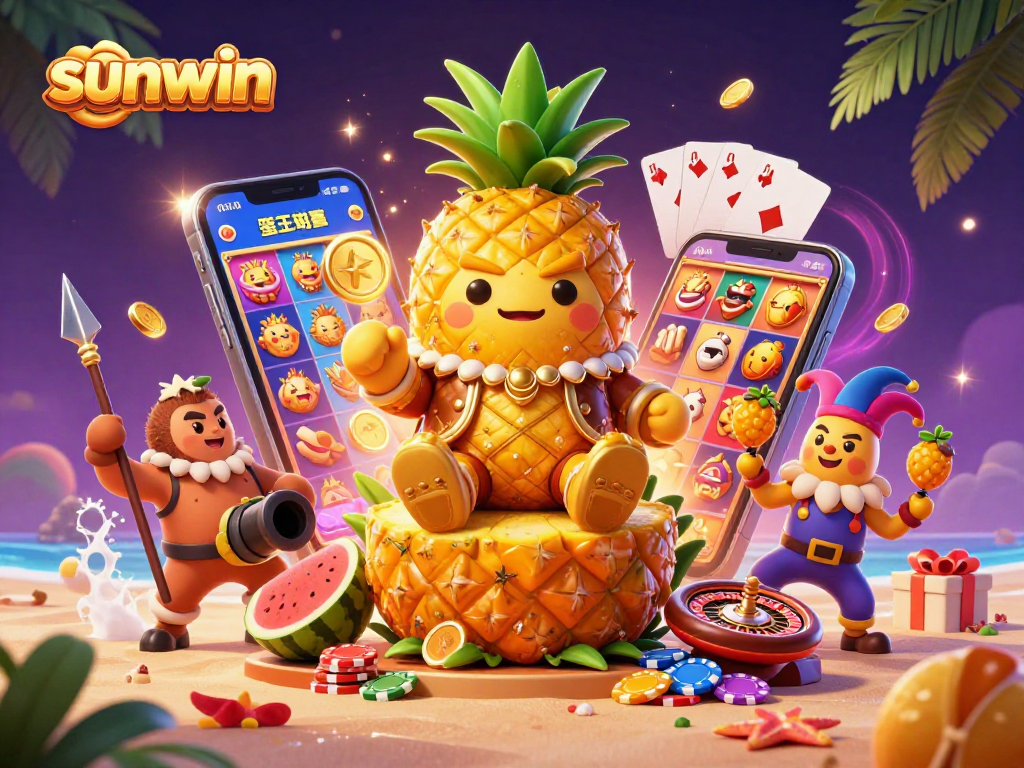 Win big with sunwin's slot games highlighted in a vibrant 3D casino scene.
