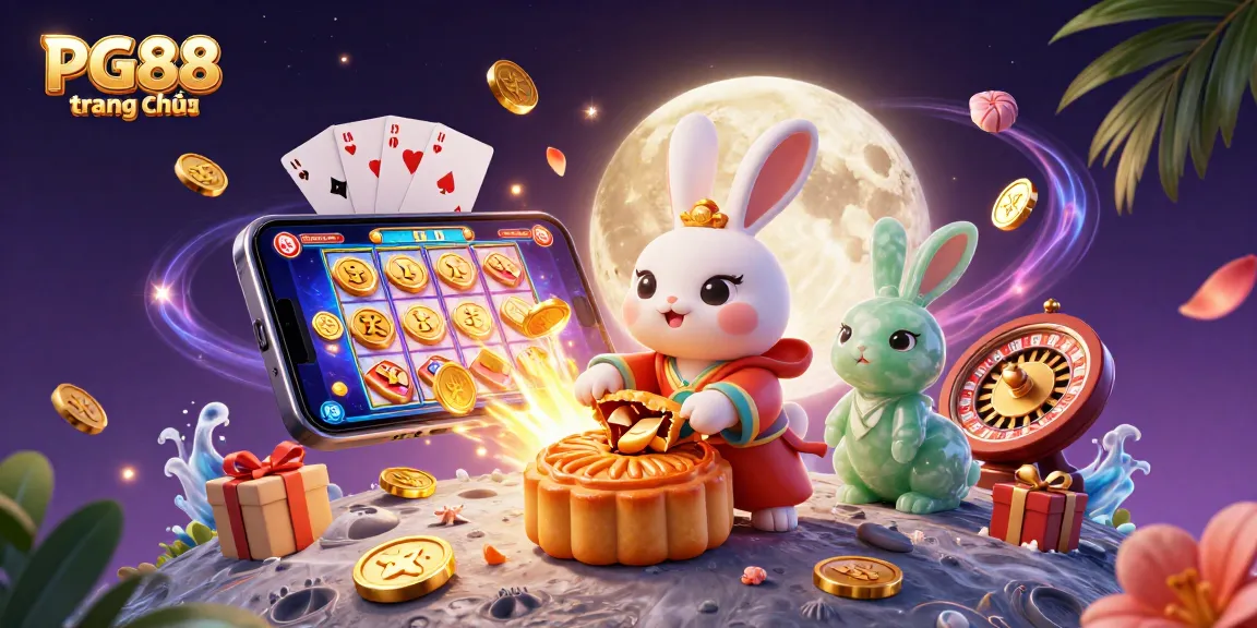 Engage in thrilling gameplay at PG88 trang chủ with a whimsical moon rabbit-themed casino illustration.