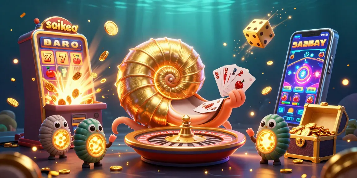 Bet on soikeo with a vibrant 3D casino illustration showcasing a nautilus roulette, jackpot slot, and golden treasures.