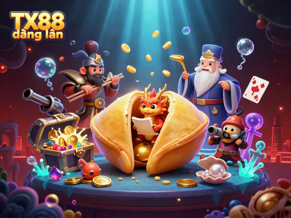 Engage with TX88 đăng nhập and explore a vibrant casino-themed adventure featuring treasure chests and mystical characters.