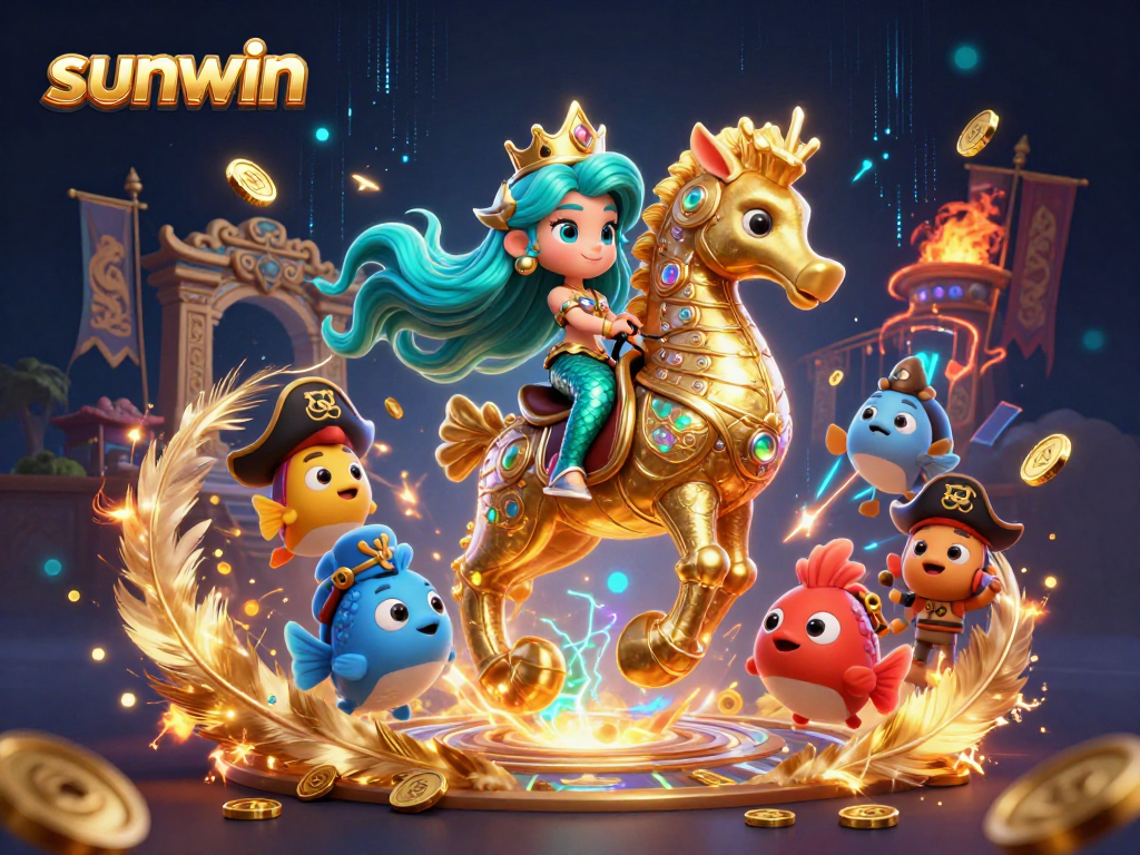 Engage with sunwin to experience thrilling gambling action featuring a mermaid princess and seahorse.
