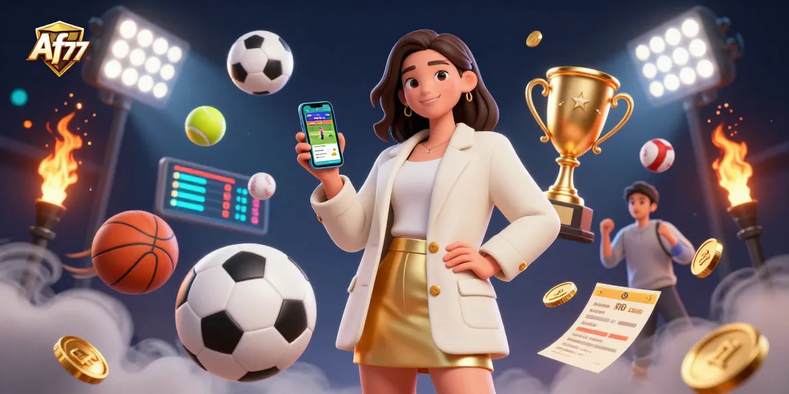 Enjoy thrilling sports betting with Af77, featuring an engaging app interface and vibrant gaming elements.