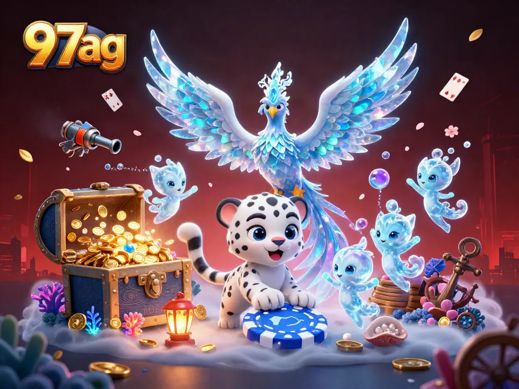 Engage with thrilling gameplay at 97ag featuring an ice phoenix, poker chip, and vibrant casino elements.