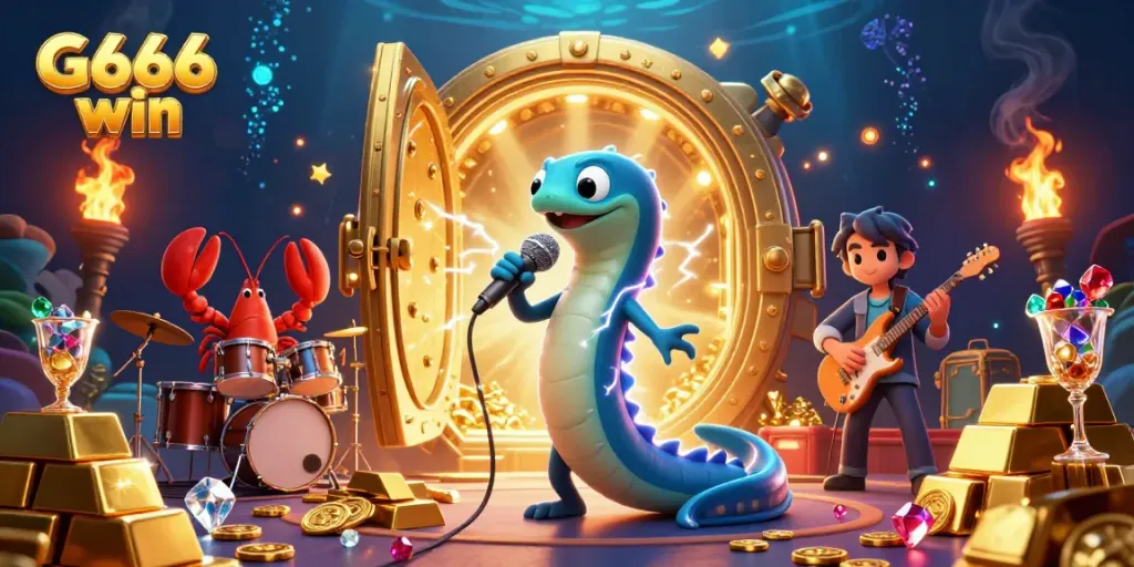 Experience G666 win in an exhilarating underwater casino scene filled with electric entertainment and dazzling treasures.