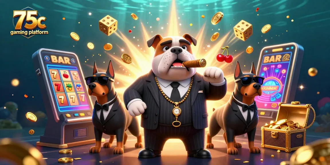 Experience the excitement of the 75c gaming platform with a lively scene of casino characters and elements.