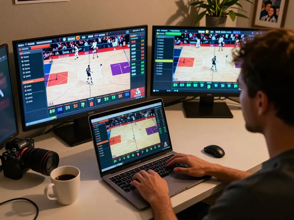 Person placing live bets on 40WIN during an exciting basketball game, showcasing dynamic sports betting.