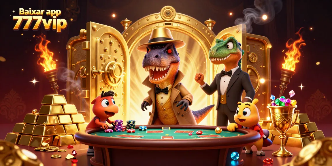 Experience the thrill in the Baixar app 777vip with cartoon characters at a blackjack table surrounded by riches.