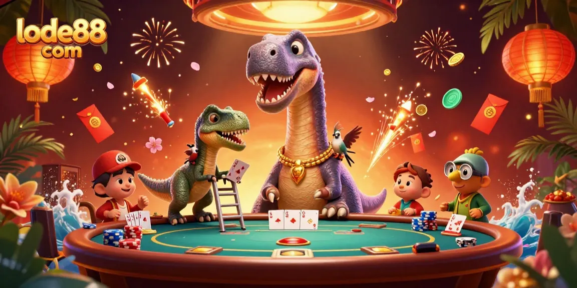 Experience thrilling poker action at lode88 com with a unique casino-themed 3D illustration.