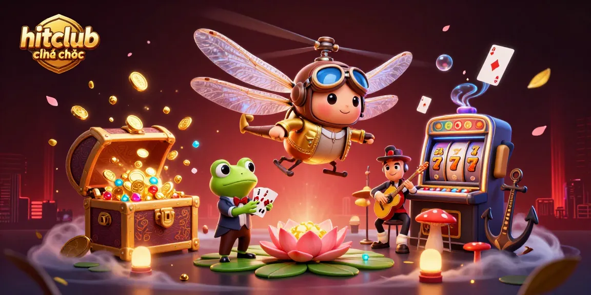 Experience the thrill of hitclub chính thức with a vibrant casino illustration featuring dynamic characters and enticing game elements.