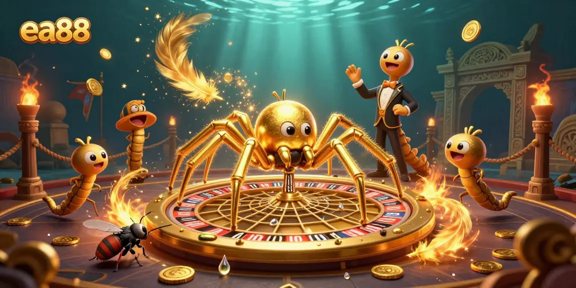 Experience the thrill of placing bets at ea88 while surrounded by a golden roulette web.