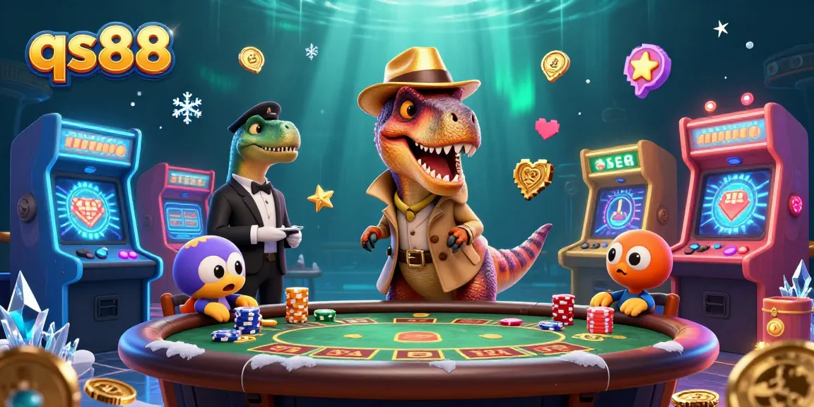 Experience thrilling casino action at qs88 with playful 3D characters in a dynamic blackjack scene.