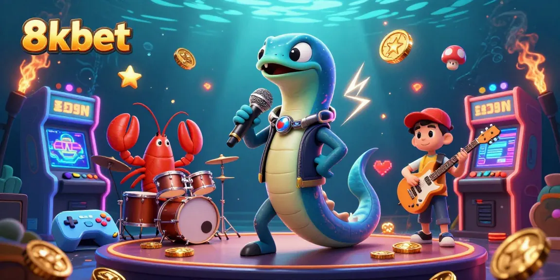 Experience the excitement of 8xbet in an engaging underwater casino scene with cartoon characters and vibrant gaming elements.
