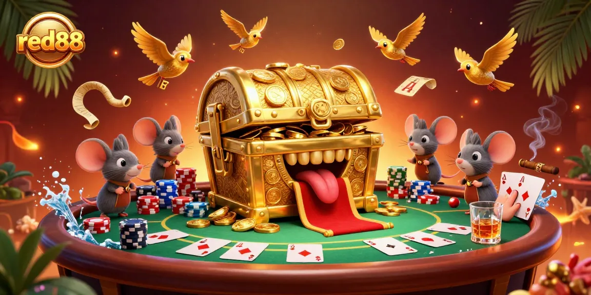 Engage with red88's vibrant poker scene showcasing detailed treasure elements and dynamic gameplay.