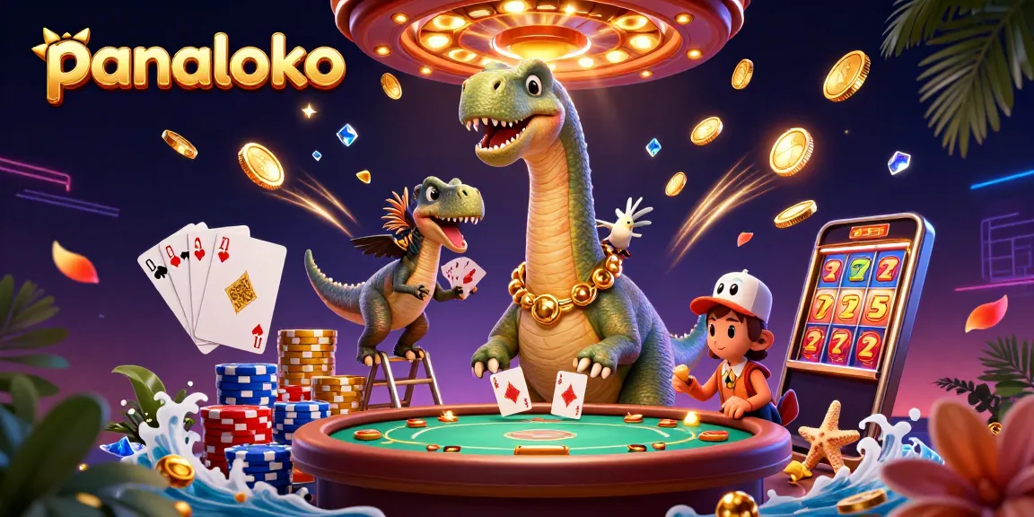 Panaloko brings vibrant casino action with a towering brontosaurus and dynamic gaming elements.