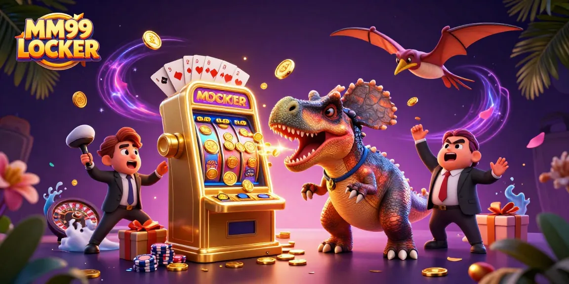 Celebrate at MM99 LOCKER as a 3D pachycephalosaurus wins jackpots amidst casino chaos.