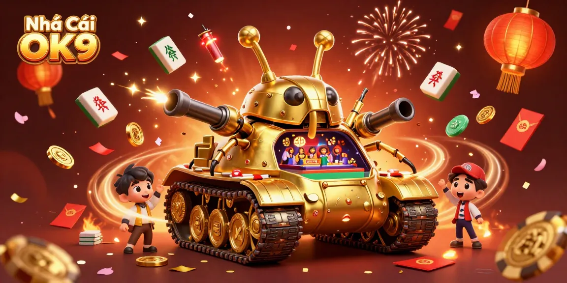 Experience thrilling gaming at Nhà Cái OK9 with a vibrant digital casino illustration bursting with action.